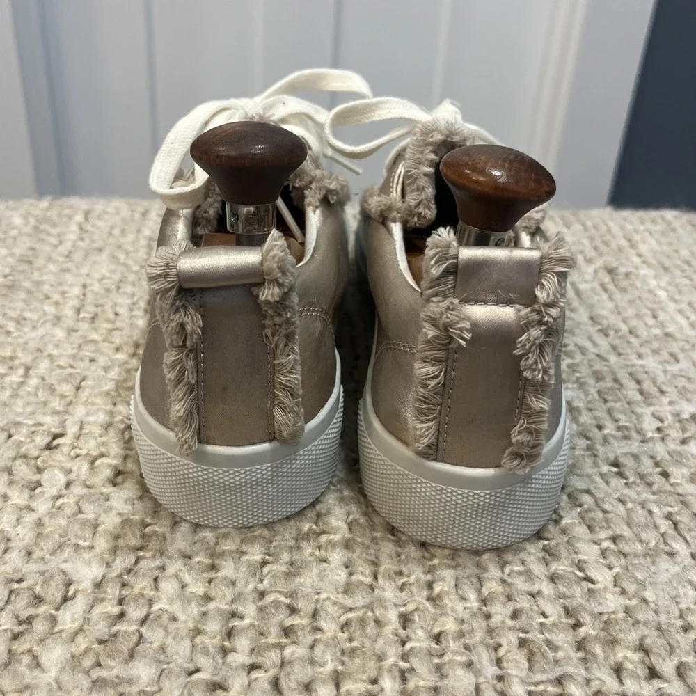 Zara Women's Satin Champagne‎ Platform Sneakers Fringe Size 38 US 7.5